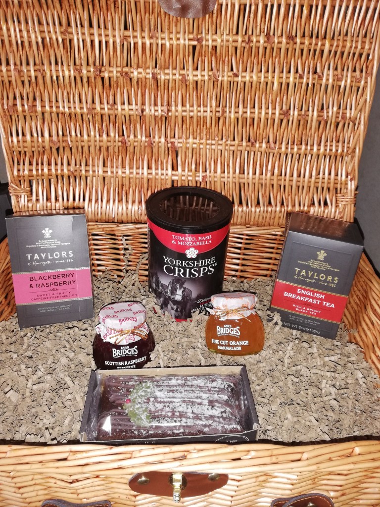 Prestige Hampers luxury hamper with teabags, sweets, cake, crisps. Affiliated with SpookyMrsGreen.com pagan lifestyle blog.