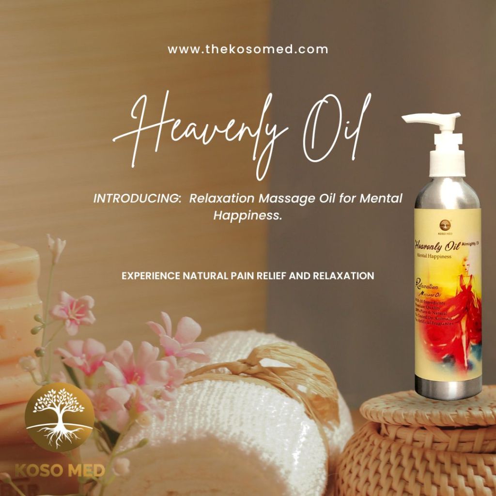 Koso Med Heavenly Oil relaxation massage oil for improved mental health affiliated with SpookyMrsGreen.com mindful parenting and modern pagan lifestyle blog.