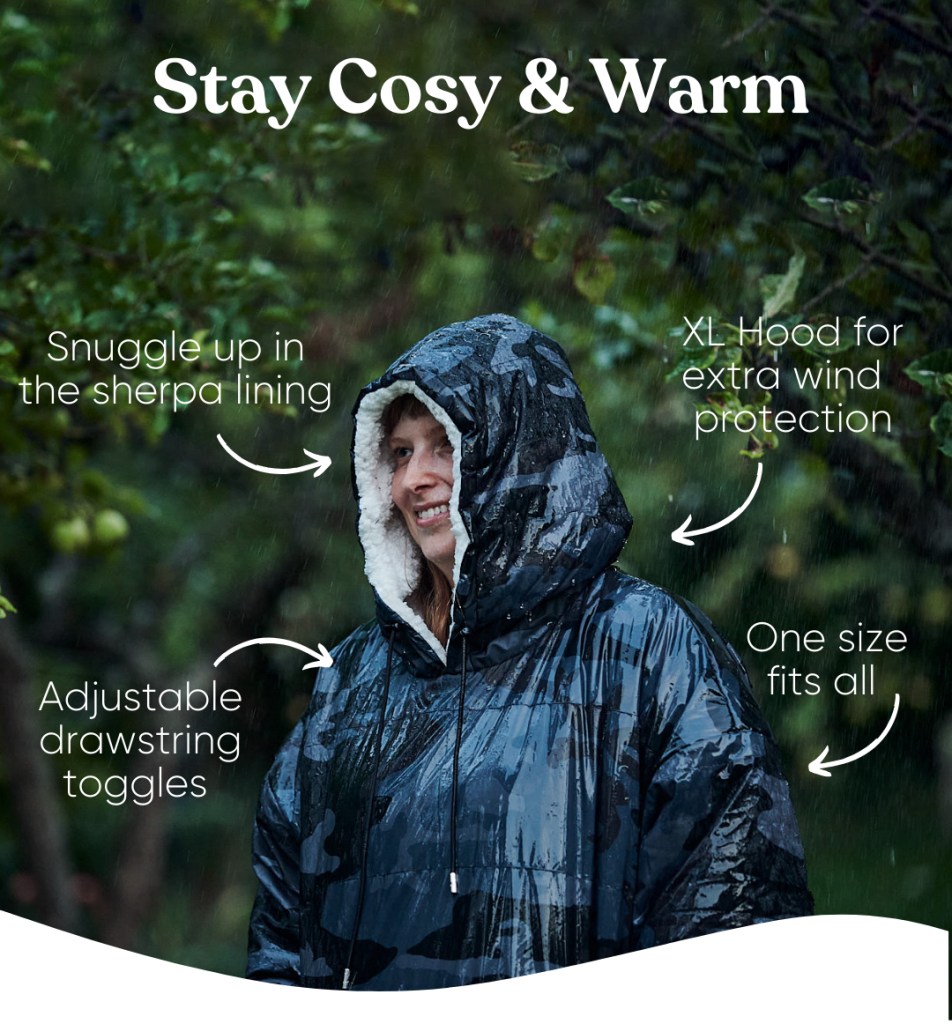 Image of a person wearing a waterproof outdoor hoodie. Kuddly Outdoor Waterproof Hoodie affiliated with SpookyMrsGreen.com mindful parenting and modern pagan lifestyle blog.