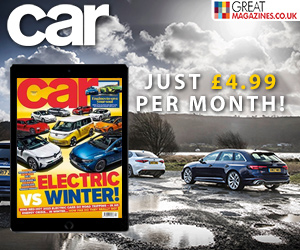 Image of a cloudy sky and wet road with puddles, and cars driving across rough terrain. Image of Car magazine front cover on a tablet device. Text reads, "Great Magazines Car just 4.99 GBP per month!” Great Magazines affiliated with SpookyMrsGreen.com mindful parenting and modern pagan lifestyle blog.