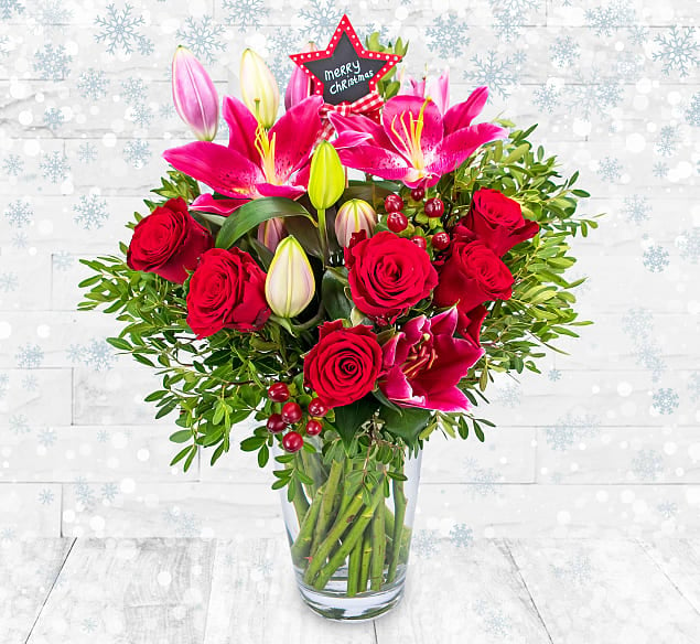 Image of Step Into Christmas bouquet from 123 Flowers affiliated with SpookyMrsGreen.com mindful parenting and modern pagan lifestyle blog.
