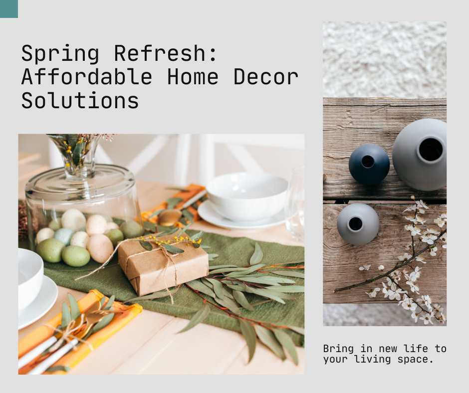 Images of Spring inspired home décor. Text reads, “Spring Refresh: Affordable Home Decor Solutions. Bring in new life to your living space.” Promoting H&O Direct affiliated with SpookyMrsGreen.com mindful parenting and modern pagan lifestyle blog.